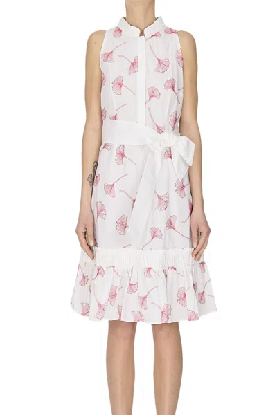 Loretta Caponi Franca Belted Embroidered Cotton Mini Dress In White