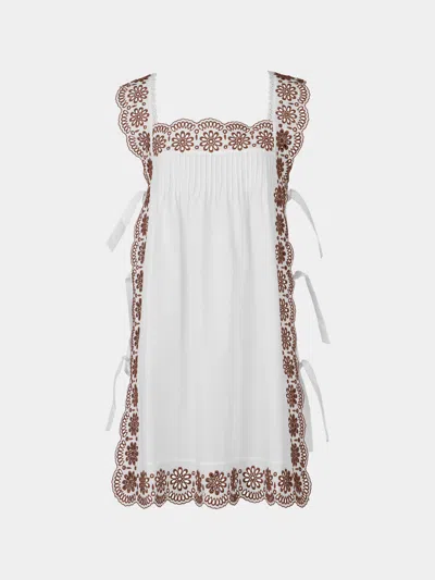 Loretta Caponi Fiocchini Cotton Short Dress Size: M In White