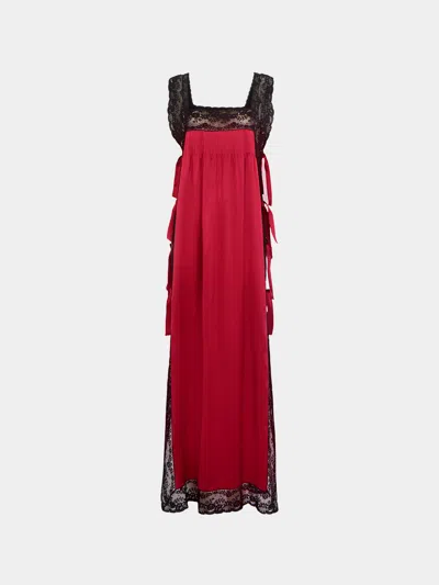 Loretta Caponi Fiocchini Silk And Lace Long Dress Size: Xs In Red
