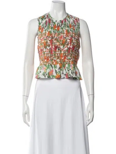 Pre-owned Loretta Caponi Floral Print Crew Neck Blouse In Blue