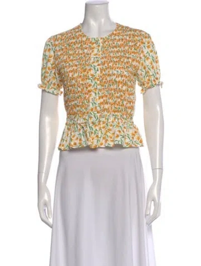 Pre-owned Loretta Caponi Floral Print Crew Neck Blouse In Multi