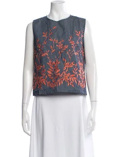 Pre-owned Loretta Caponi Floral Print Crew Neck Blouse In Multi