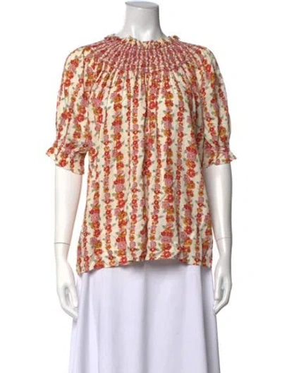 Pre-owned Loretta Caponi Floral Print Crew Neck Blouse In Multicolor