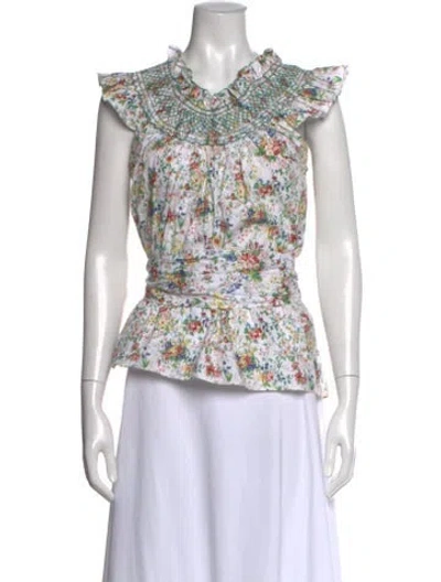 Pre-owned Loretta Caponi Floral Print Crew Neck Blouse In Pink