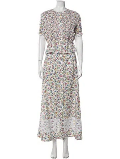 Pre-owned Loretta Caponi Floral Print Dress Set In White