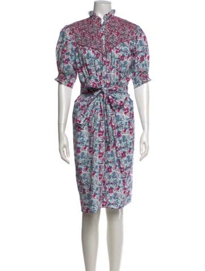 Pre-owned Loretta Caponi Floral Print Knee-length Dress In White