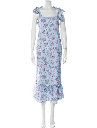 Pre-owned Loretta Caponi Floral Print Long Dress In Blue
