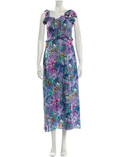 Pre-owned Loretta Caponi Floral Print Long Dress In Blue