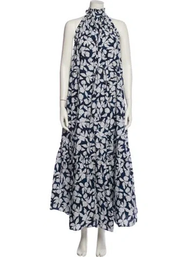 Pre-owned Loretta Caponi Floral Print Long Dress In Blue