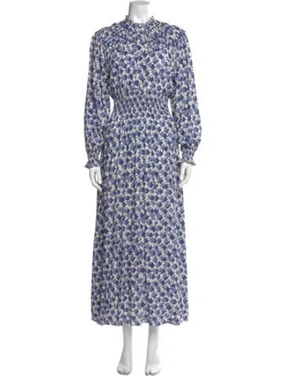 Pre-owned Loretta Caponi Floral Print Long Dress In Blue
