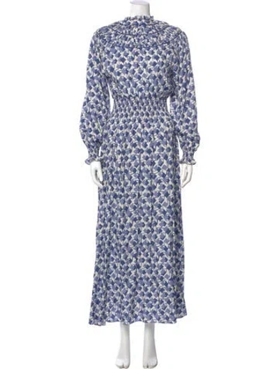 Pre-owned Loretta Caponi Floral Print Long Dress In Blue