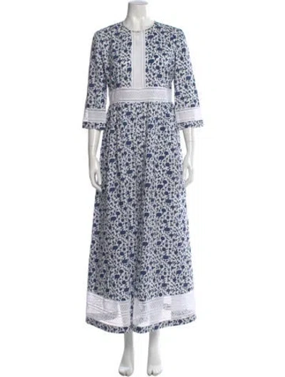 Pre-owned Loretta Caponi Floral Print Long Dress In Blue