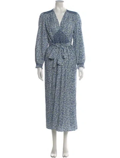 Pre-owned Loretta Caponi Floral Print Long Dress In Blue