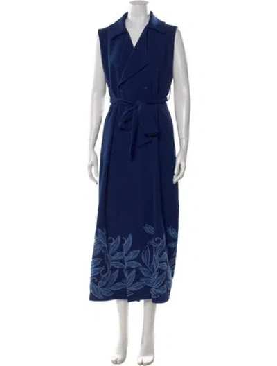 Pre-owned Loretta Caponi Floral Print Long Dress In Blue