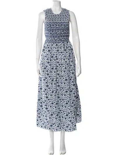 Pre-owned Loretta Caponi Floral Print Long Dress In Blue