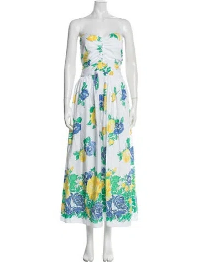 Pre-owned Loretta Caponi Floral Print Long Dress In Blue