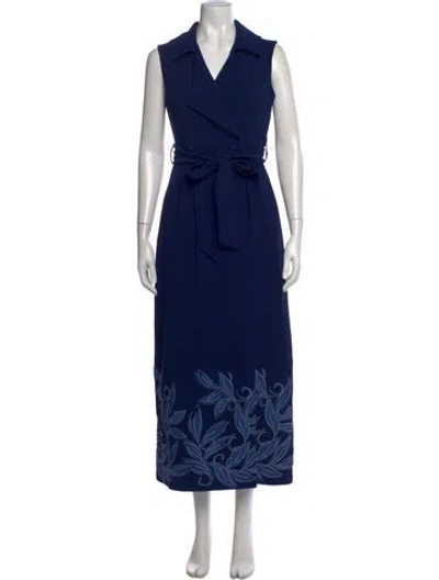 Pre-owned Loretta Caponi Floral Print Long Dress In Blue