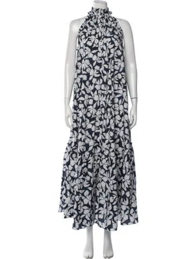 Pre-owned Loretta Caponi Floral Print Long Dress In Blue