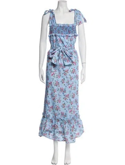 Pre-owned Loretta Caponi Floral Print Long Dress In Blue