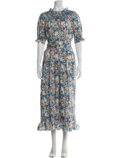 Pre-owned Loretta Caponi Floral Print Long Dress In Blue