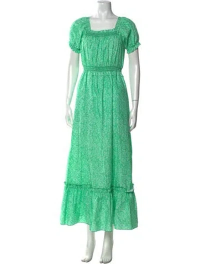 Pre-owned Loretta Caponi Floral Print Long Dress In Green