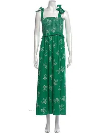 Pre-owned Loretta Caponi Floral Print Long Dress In Green
