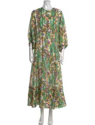 Pre-owned Loretta Caponi Floral Print Long Dress In Green