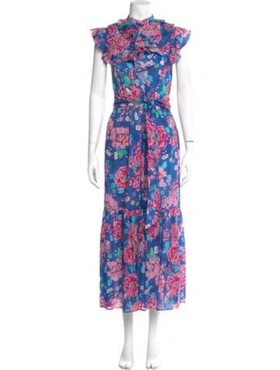 Pre-owned Loretta Caponi Floral Print Long Dress In Multi