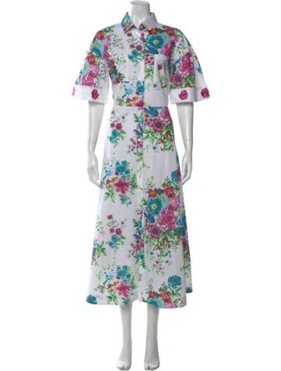 Pre-owned Loretta Caponi Floral Print Long Dress In Multi