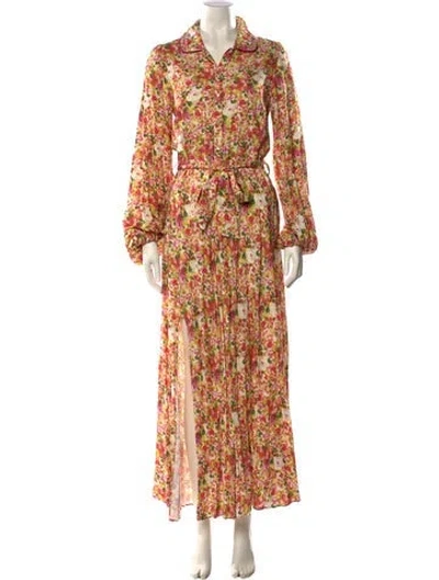 Pre-owned Loretta Caponi Floral Print Long Dress In Neutral