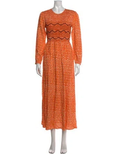 Pre-owned Loretta Caponi Floral Print Long Dress In Orange