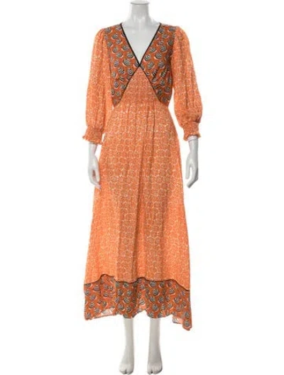 Pre-owned Loretta Caponi Floral Print Long Dress In Orange