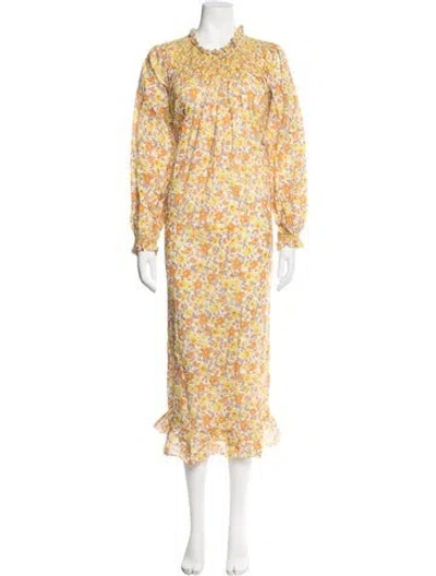 Pre-owned Loretta Caponi Floral Print Long Dress In Orange