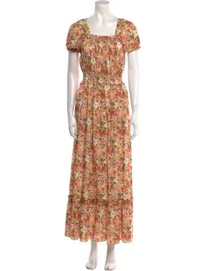 Pre-owned Loretta Caponi Floral Print Long Dress In Pink