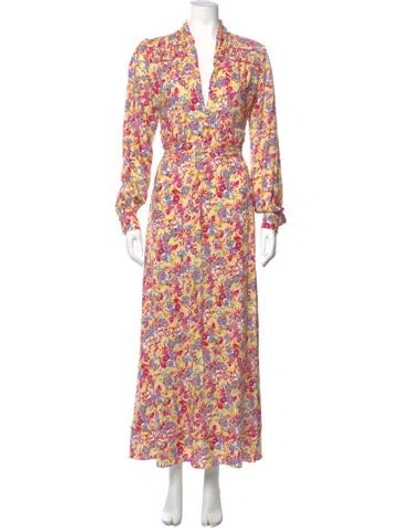 Pre-owned Loretta Caponi Floral Print Long Dress In Pink
