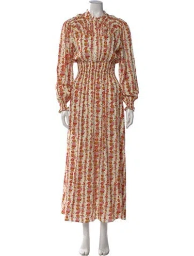 Pre-owned Loretta Caponi Floral Print Long Dress In Red