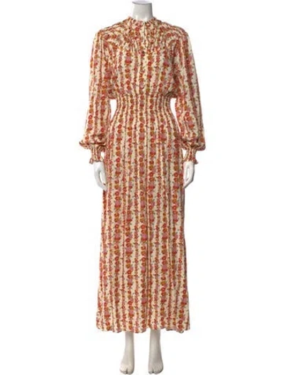 Pre-owned Loretta Caponi Floral Print Long Dress In Red