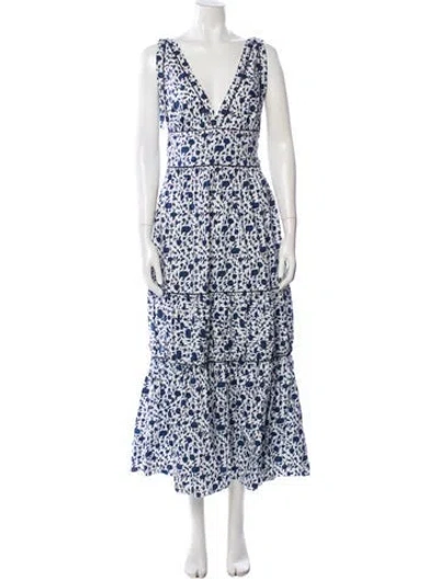 Pre-owned Loretta Caponi Floral Print Long Dress W/ Tags In Blue