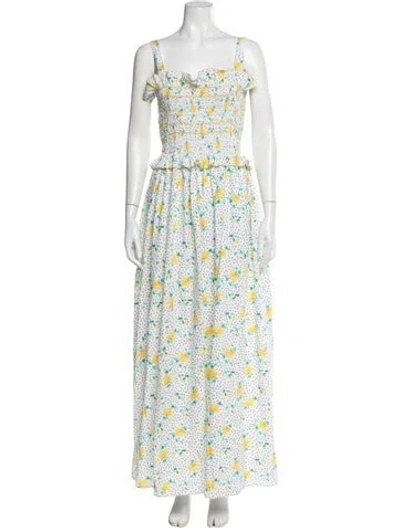 Pre-owned Loretta Caponi Floral Print Long Dress W/ Tags In Blue