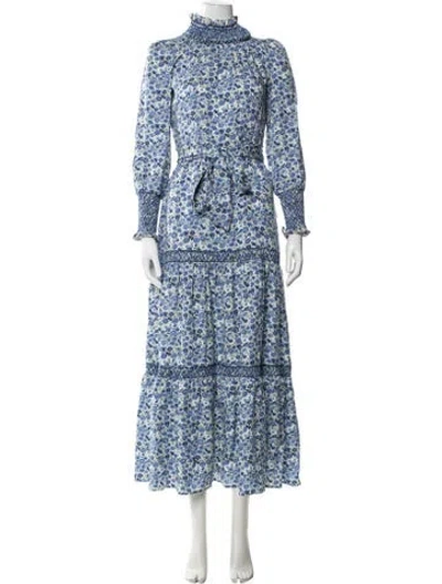 Pre-owned Loretta Caponi Floral Print Long Dress W/ Tags In Blue