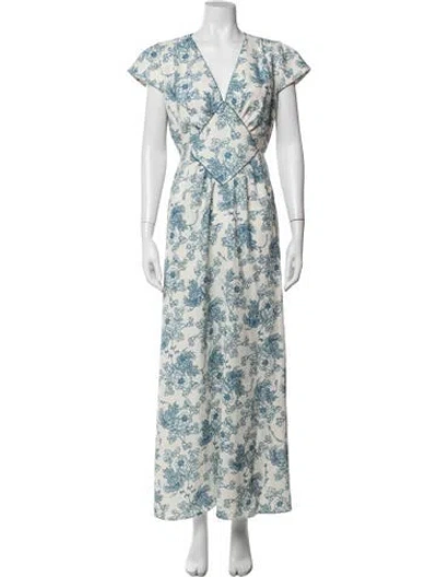 Pre-owned Loretta Caponi Floral Print Long Dress W/ Tags In Multi