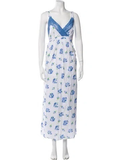 Pre-owned Loretta Caponi Floral Print Long Dress W/ Tags In Neutrals
