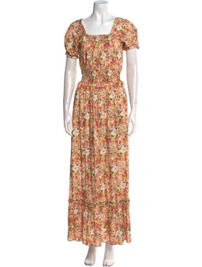 Pre-owned Loretta Caponi Floral Print Long Dress W/ Tags In Orange