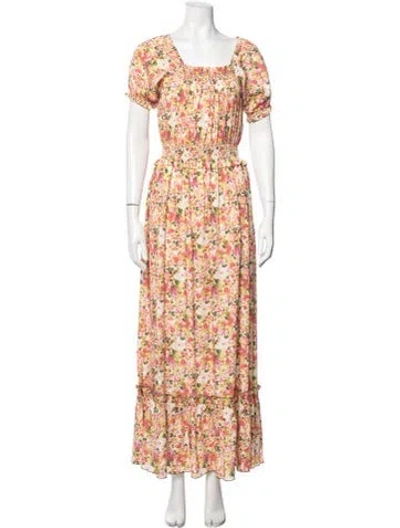 Pre-owned Loretta Caponi Floral Print Long Dress W/ Tags In Pink