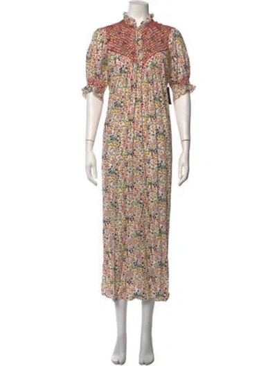Pre-owned Loretta Caponi Floral Print Long Dress W/ Tags In Red/white