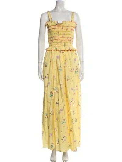 Pre-owned Loretta Caponi Floral Print Long Dress W/ Tags In Yellow