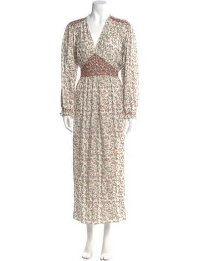 Pre-owned Loretta Caponi Floral Print Long Dress In White