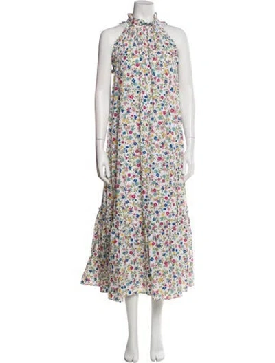 Pre-owned Loretta Caponi Floral Print Long Dress In White