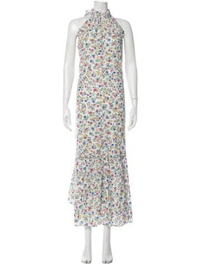 Pre-owned Loretta Caponi Floral Print Long Dress In White