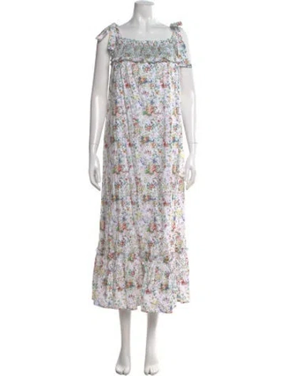 Pre-owned Loretta Caponi Floral Print Long Dress In White